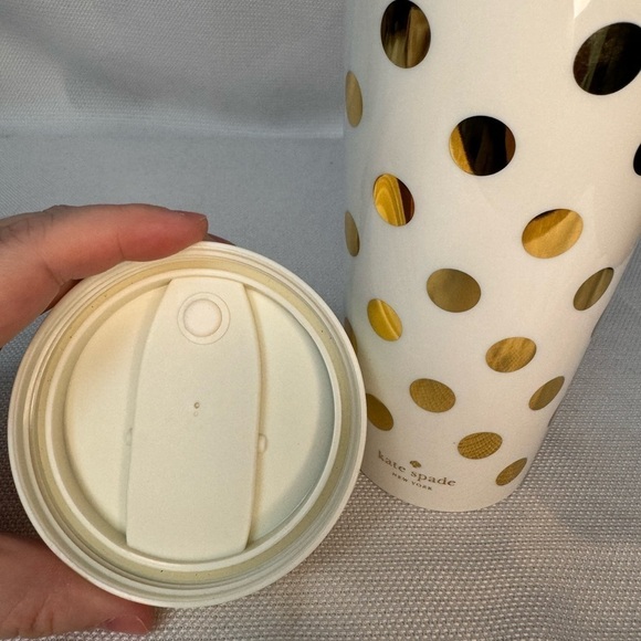 Kate Spade White & Gold Polka Dot 16 oz Coffee Cup/Tumbler EUC - Picture 6 of 6